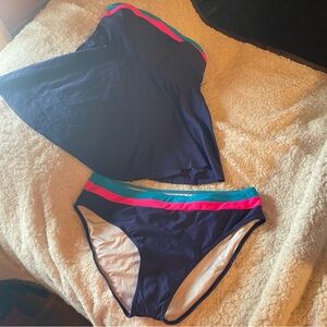 Women’s Navy Tankini Set with Pink and Teal Trim